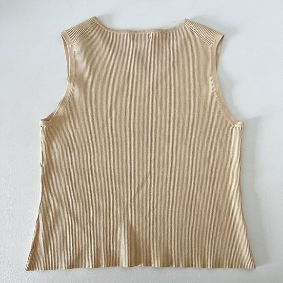 Oliver Perry Silk Blend Ribbed Knit Sweater Vest Womens Large Beige Nude VTG - Picture 2 of 6